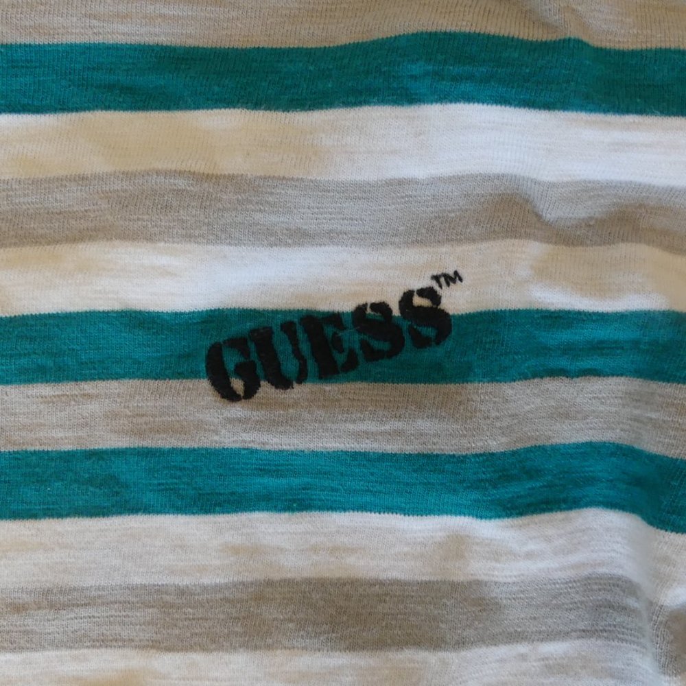 Guess Originals White/Green/Grey Horizontal Striped XLarge Long Sleeve T-Shirt - Picture 2 of 3